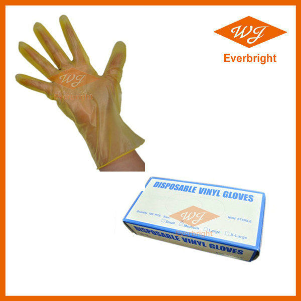 TUV FDA, CE, ISO approved Cheap food grade AQL1.5, 2.5, 4.0 Yellow Disposable Vinyl Gloves for food processing