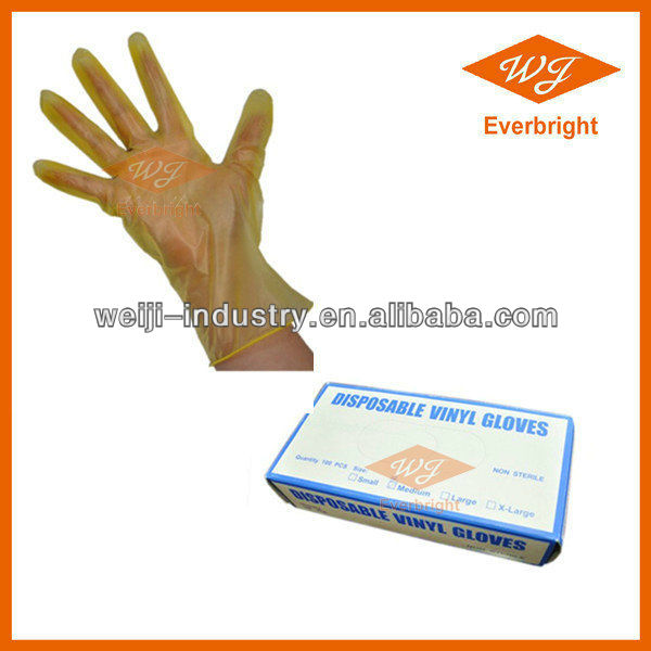 Yellow disposable vinyl gloves with ce for cleanroon, lab ,hospital ,medical ,AQL1.5-4.0 ISO,CE,FDA Approved