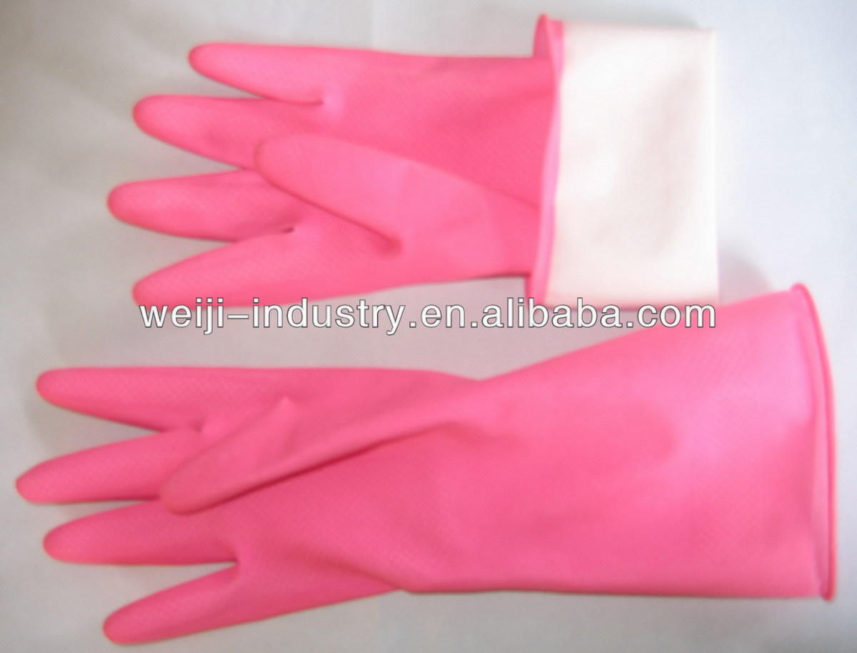 Popular bi-color 40g-60g latex household gloves /rubber household gloves