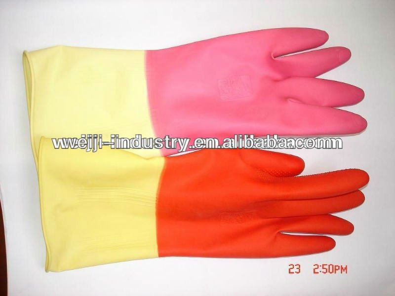 bi-color 40g-60g latex household gloves /rubber household gloves