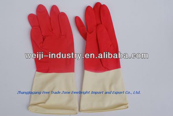 Double/Two color rubber/Latex household gloves ,cleaning gloves,gloves for kitchen