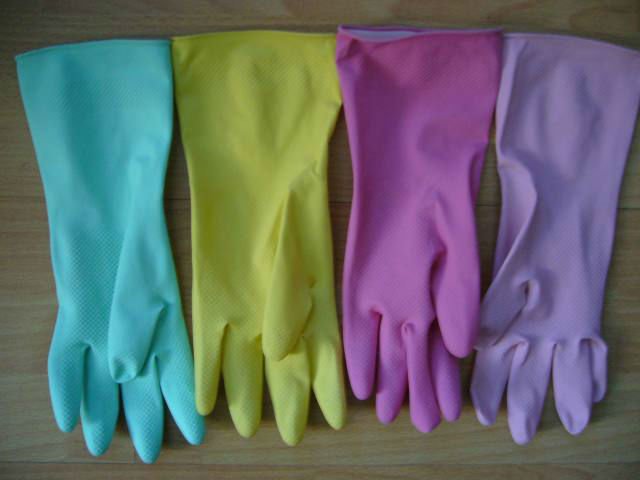 CE Approved Unlined 100% Natural Colored Latex Household Glove