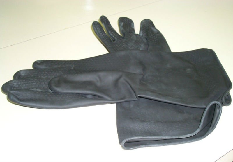 CE Aprroved Black Outside and Orange Inside Hand Protection Industrial Glove ( IS09001 )